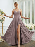 A-Line/Princess Chiffon Ruched V-neck Sleeveless Floor-Length Bridesmaid Dresses Formal Evening Dress