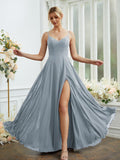 A-Line/Princess Chiffon Ruched V-neck Sleeveless Floor-Length Bridesmaid Dresses Formal Evening Dress