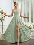 A-Line/Princess Chiffon Ruched V-neck Sleeveless Floor-Length Bridesmaid Dresses Formal Evening Dress