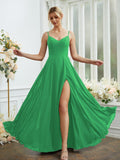 A-Line/Princess Chiffon Ruched V-neck Sleeveless Floor-Length Bridesmaid Dresses Formal Evening Dress