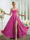 A-Line/Princess Chiffon Ruched V-neck Sleeveless Floor-Length Bridesmaid Dresses Formal Evening Dress