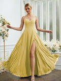 A-Line/Princess Chiffon Ruched V-neck Sleeveless Floor-Length Bridesmaid Dresses Formal Evening Dress