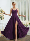 A-Line/Princess Chiffon Ruched V-neck Sleeveless Floor-Length Bridesmaid Dresses Formal Evening Dress