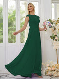Vestidos de dama de honor de corte A/princesa, de gasa, con apliques, escote redondo y mangas cortas hasta el suelo