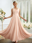 Vestidos de dama de honor de corte A/princesa, de gasa, con volantes, escote redondo, sin mangas y largo hasta el suelo