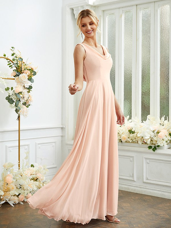 Vestidos de dama de honor de corte A/princesa, de gasa, con volantes, escote redondo, sin mangas y largo hasta el suelo