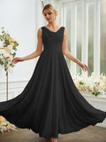 Vestidos de dama de honor de corte A/princesa, de gasa, con volantes, escote redondo, sin mangas y largo hasta el suelo