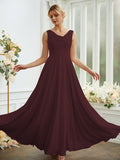 Vestidos de dama de honor de corte A/princesa, de gasa, con volantes, escote redondo, sin mangas y largo hasta el suelo
