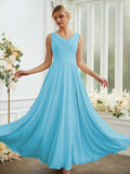 Vestidos de dama de honor de corte A/princesa, de gasa, con volantes, escote redondo, sin mangas y largo hasta el suelo