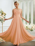 Vestidos de dama de honor de corte A/princesa, de gasa, con volantes, escote redondo, sin mangas y largo hasta el suelo