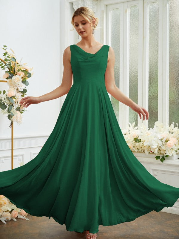 Vestidos de dama de honor de corte A/princesa, de gasa, con volantes, escote redondo, sin mangas y largo hasta el suelo