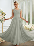 Vestidos de dama de honor de corte A/princesa, de gasa, con volantes, escote redondo, sin mangas y largo hasta el suelo