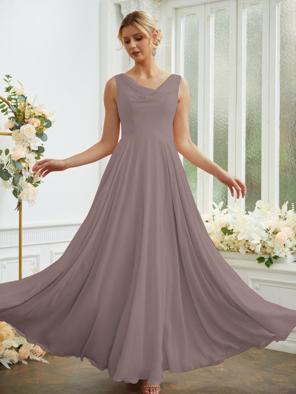 Vestidos de dama de honor de corte A/princesa, de gasa, con volantes, escote redondo, sin mangas y largo hasta el suelo