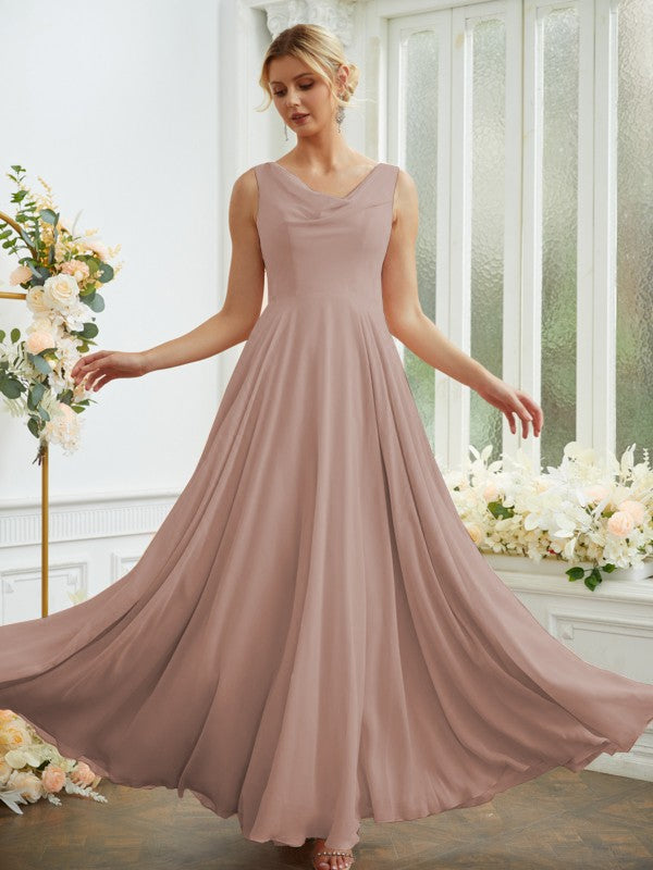 Vestidos de dama de honor de corte A/princesa, de gasa, con volantes, escote redondo, sin mangas y largo hasta el suelo