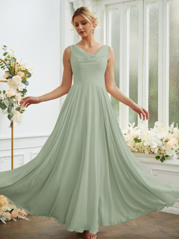 Vestidos de dama de honor de corte A/princesa, de gasa, con volantes, escote redondo, sin mangas y largo hasta el suelo