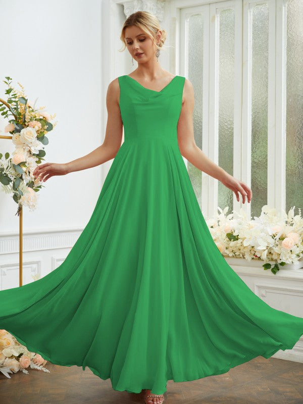 Vestidos de dama de honor de corte A/princesa, de gasa, con volantes, escote redondo, sin mangas y largo hasta el suelo