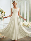 Vestidos de dama de honor de corte A/princesa, de gasa, con volantes, escote redondo, sin mangas y largo hasta el suelo