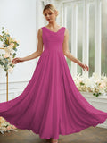 Vestidos de dama de honor de corte A/princesa, de gasa, con volantes, escote redondo, sin mangas y largo hasta el suelo