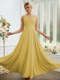 Vestidos de dama de honor de corte A/princesa, de gasa, con volantes, escote redondo, sin mangas y largo hasta el suelo