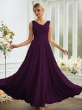 Vestidos de dama de honor de corte A/princesa, de gasa, con volantes, escote redondo, sin mangas y largo hasta el suelo