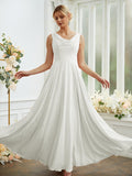 Vestidos de dama de honor de corte A/princesa, de gasa, con volantes, escote redondo, sin mangas y largo hasta el suelo
