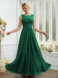 A-Line/Princess Chiffon Lace Scoop Sleeveless Floor-Length Bridesmaid Dresses Evening Dress