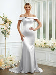 Vestidos de dama de honor con corte tubo/columna, satén tipo seda, tirantes finos, sin mangas, cola larga