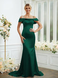 Vestidos de dama de honor con corte tubo/columna, satén tipo seda, tirantes finos, sin mangas, cola larga