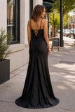Sheath Black Long Appliques Prom Dress