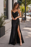 Sheath Black Long Appliques Prom Dress