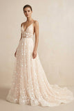 Beautiful A Line Spaghetti Straps Light Champagne Wedding Dress
