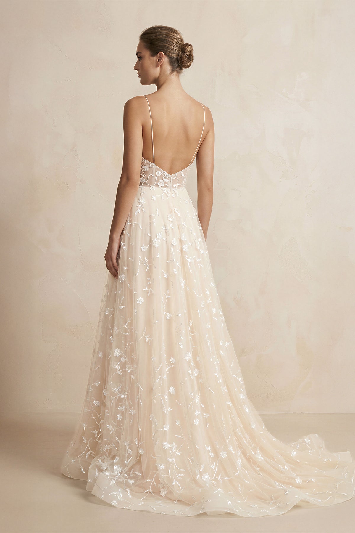 Beautiful A Line Spaghetti Straps Light Champagne Wedding Dress