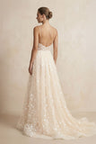 Beautiful A Line Spaghetti Straps Light Champagne Wedding Dress
