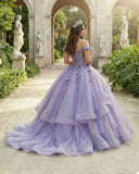 A Line Organza Off-the-Shoulder Lavender Quinceanera Dress