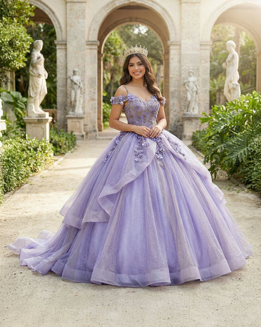 A Line Organza Off-the-Shoulder Lavender Quinceanera Dress