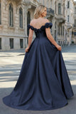 Fuchsia Off the Shoulder Corset Bodice A-Line Prom Dress