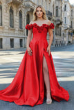 Fuchsia Off the Shoulder Corset Bodice A-Line Prom Dress