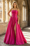 Fuchsia Strapless Taffeta A-line Long Formal Dress