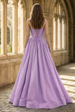 Fuchsia Strapless Taffeta A-line Long Formal Dress