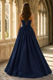 Fuchsia Strapless Taffeta A-line Long Formal Dress