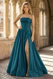 Fuchsia Strapless Taffeta A-line Long Formal Dress