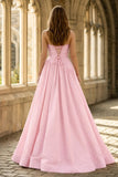 Fuchsia Strapless Taffeta A-line Long Formal Dress