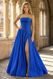 Fuchsia Strapless Taffeta A-line Long Formal Dress