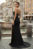 Royal Blue Sweetheart Beaded Long Prom Dress with Slit