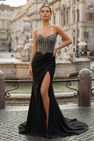 Royal Blue Sweetheart Beaded Long Prom Dress with Slit