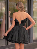 Blue A-Line Strapless Ruffled Short Homecoming Dress