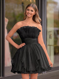 Blue A-Line Strapless Ruffled Short Homecoming Dress