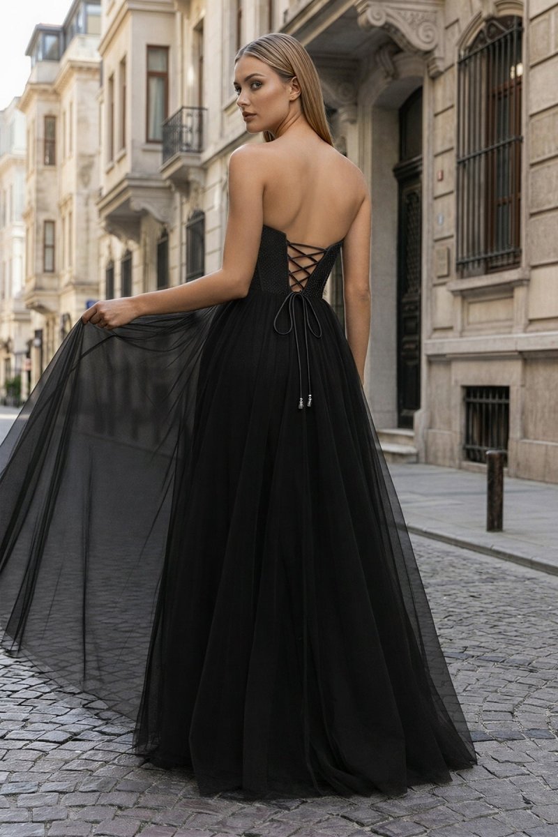A-Line Sweetheart Beads Empire-Waist Sleeveless Prom Dress With Slit