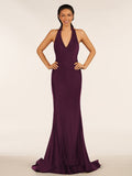 Simple Black Halter Backless Mermaid Long Prom Dress
