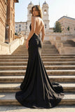 Simple Black Halter Backless Mermaid Long Prom Dress